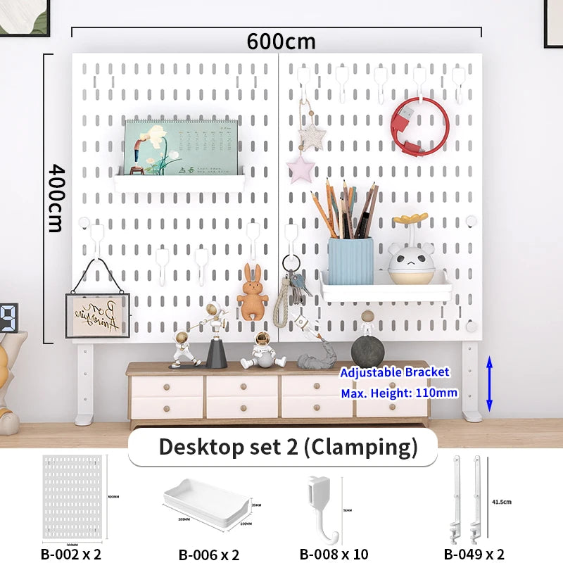 Home & Office Desktop Pegboard: Height-Adjustable Standing Storage Rack