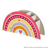Colorful rainbow pen cup with five compartments for desktop organization, made by eprolo for storing pens and stationery.
