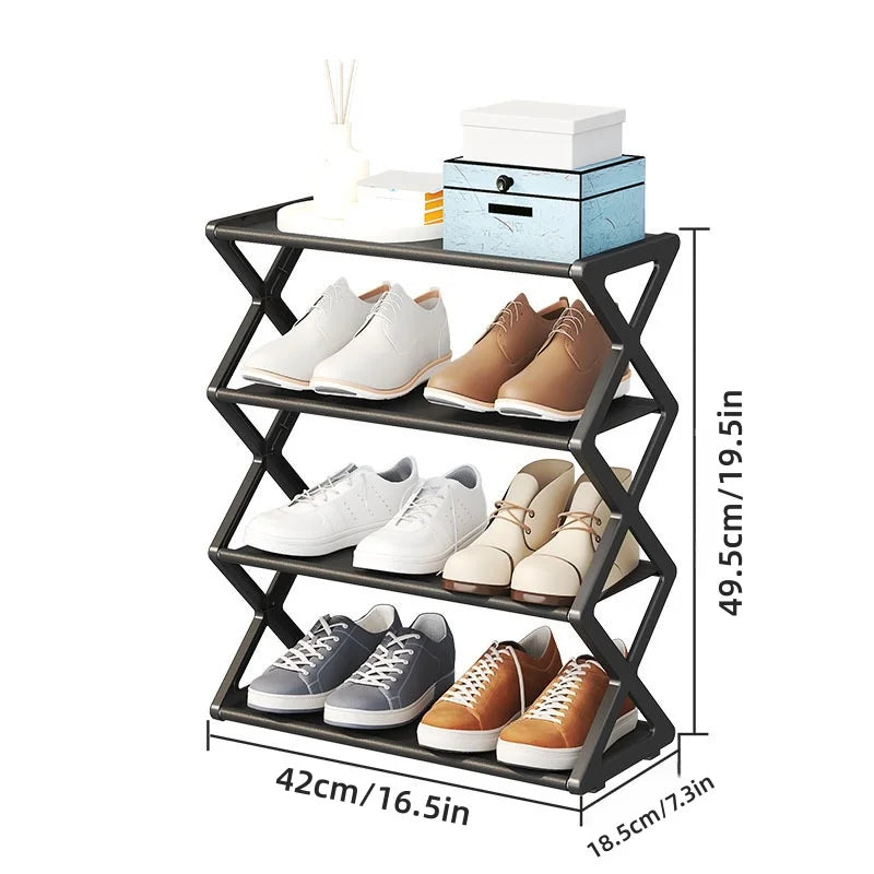 4 Tier Shoe Organizer, Foldable Shoe Rack Space Saving Standing Organizer