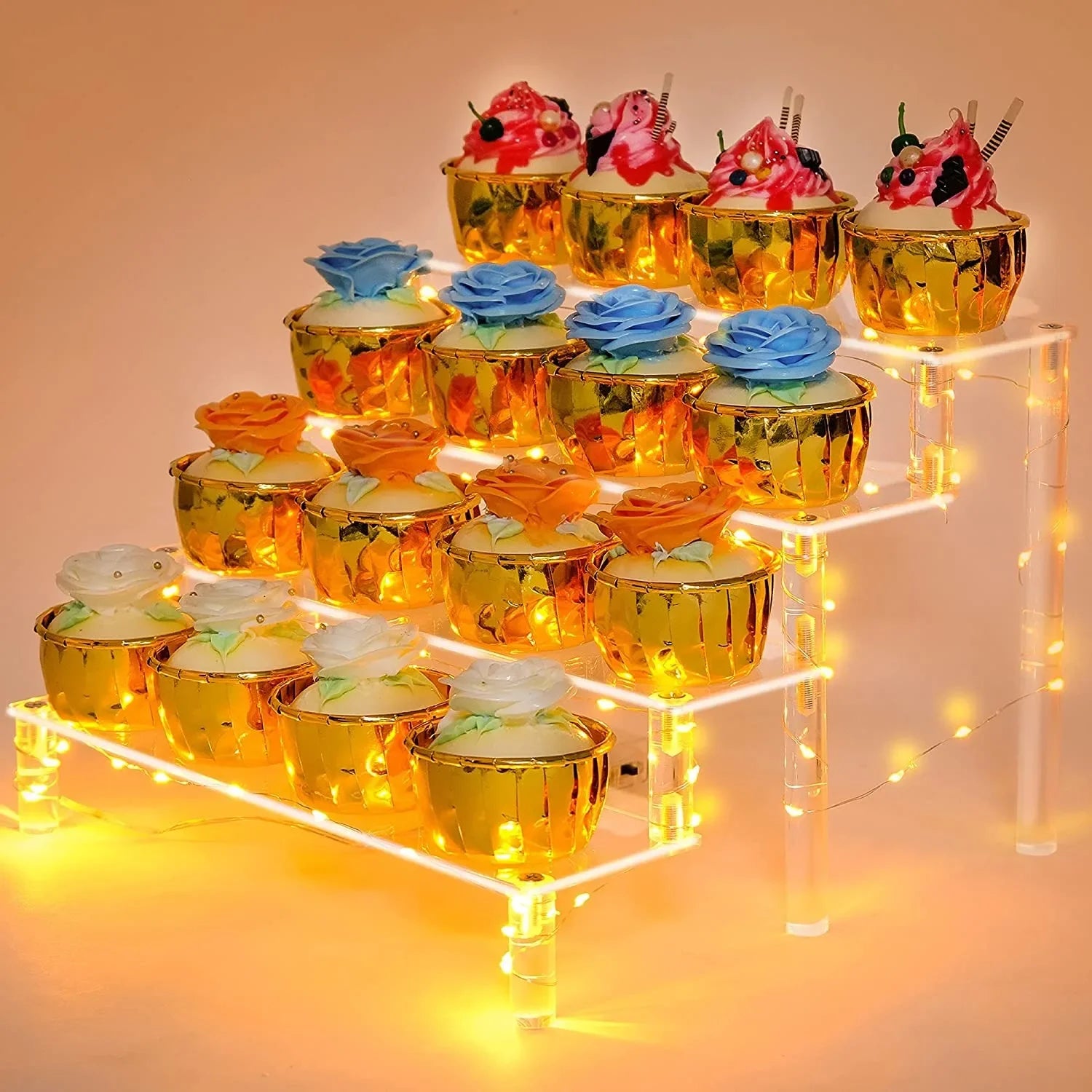 Black 1-5 Tier Acrylic Display Stand Clear Display Riser Rack for Cupcake