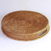 Hand-woven rattan wicker basket by eprolo, filled with fresh fruit, tea, snacks, and bread for serving or storage.