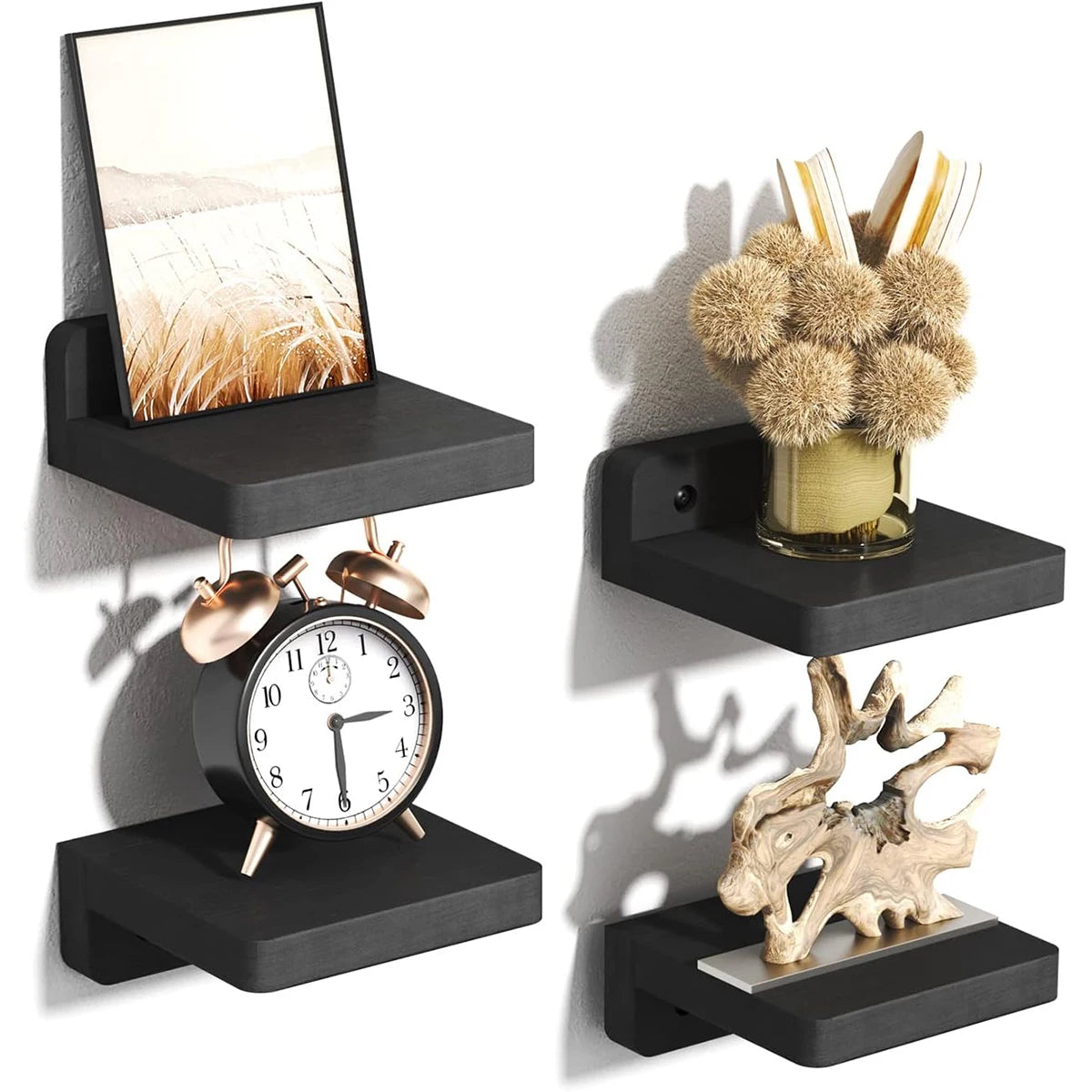 4-Pack Small Floating Shelves for Wall, Wood Shelf 5 Inch Display