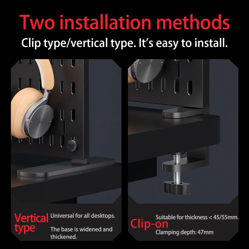 Pegboard combination desktop storage kit, vertical and clip-type pegboard
