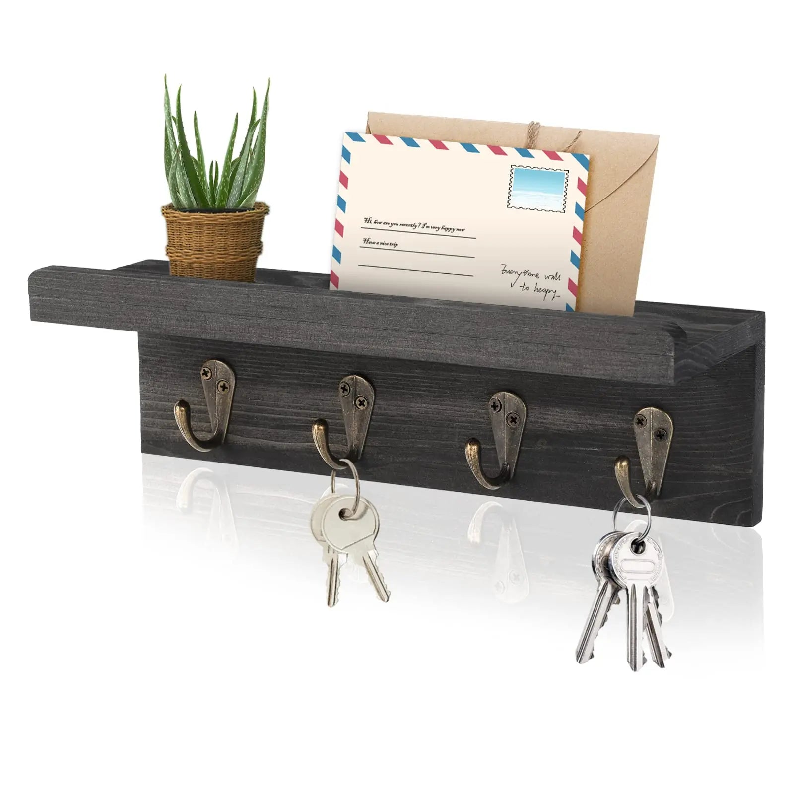 Rustic Wood Key Holder For Wall Farmhouse Wall Shelf Wall Mounted