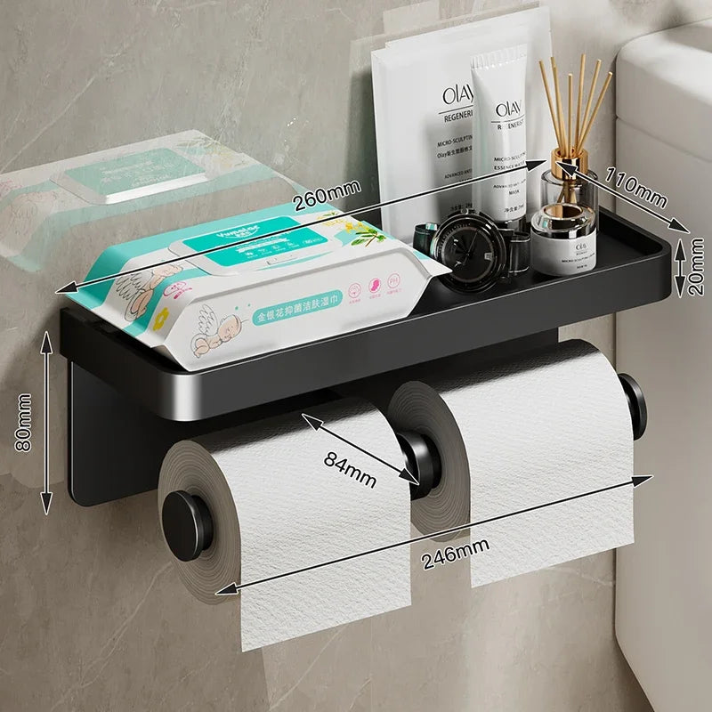 Black Gold Toilet Paper Holder Bathroom Wall Mount Multifunction