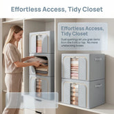 Eprolo household closet storage baskets set with large capacity steel frames, featuring three sturdy, foldable fabric baskets for organization.