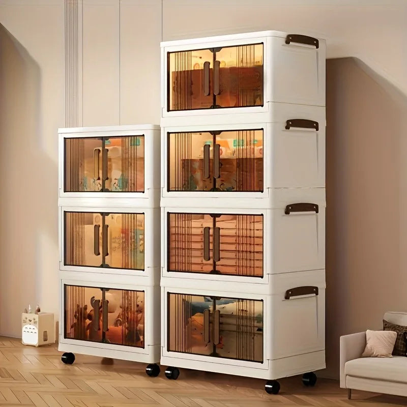 Heavy-Duty Plastic Folding Storage Cabinet with Lid - Foldable & Stackable