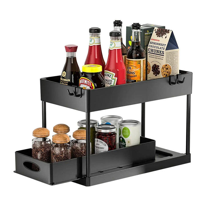2 Tier Under Sink Sliding Cabinet Basket Organizer Storage Rack