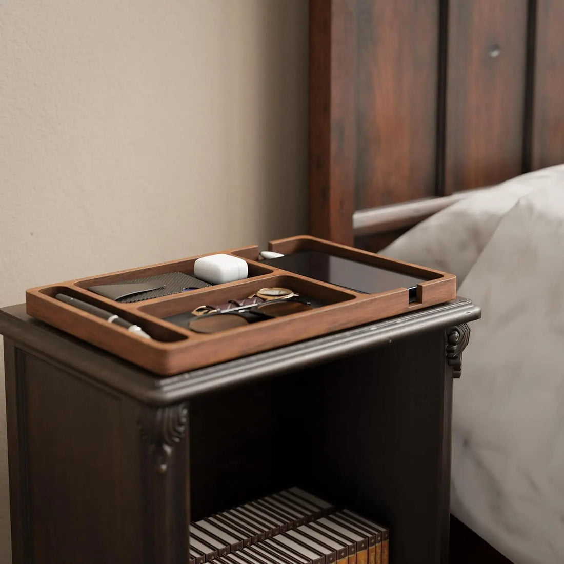 ooden Office Desktop Storage Box Solid Wood Partition Storage Box