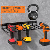 Eprolo wall mount tool rack holding electric drills, wrenches, and hand tools for organized garage storage