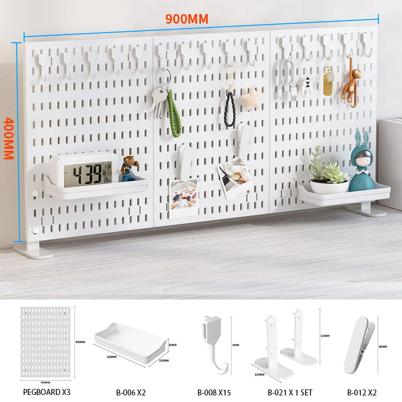 Home & Office Desktop Pegboard: Height-Adjustable Standing Storage Rack