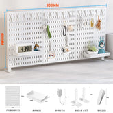 Eprolo home and office desktop pegboard with height-adjustable standing storage rack showing organized tools and accessories.