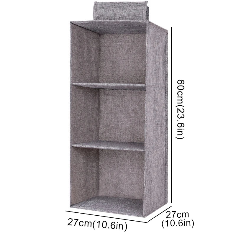 Eprolo cotton linen hanging storage bag with drawer-style compartments in a wardrobe for organized clothing and accessories.