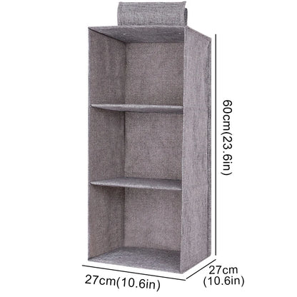 Eprolo cotton linen hanging storage bag with drawer-style compartments in a wardrobe for organized clothing and accessories.