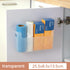 Transparent kitchen cabinet organizer holding plastic wrap, bags, and boxes, 25.5x8.5x13.5cm