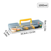 Transparent eprolo tool storage box with handle, portable tool case showing multiple compartment sections and secure latch.