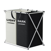 Large eprolo laundry hamper with three divided sections for organized laundry storage, made of durable fabric.