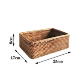 Hand-woven rattan wicker basket by eprolo, filled with fruit, tea, snacks, and bread, showcasing natural craftsmanship.