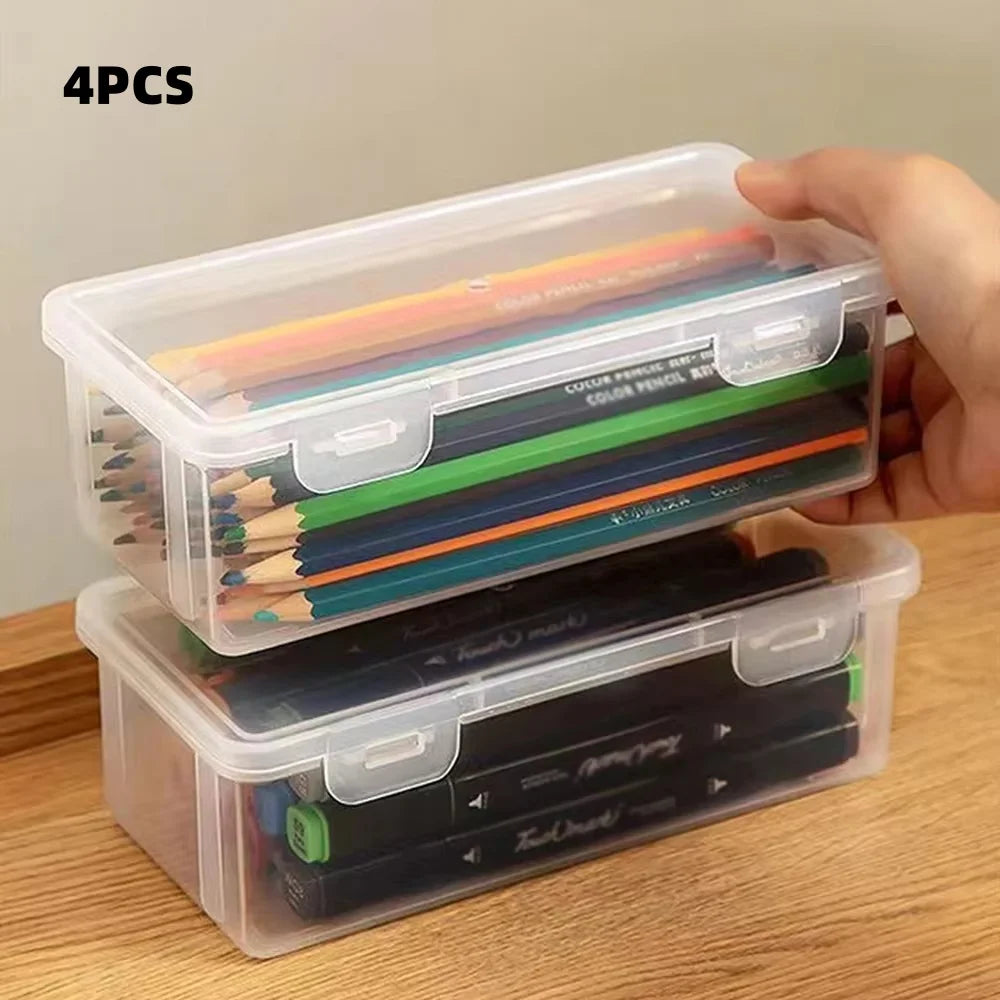 1/2/3/4pcs Plastic Translucent Pencil Case Large Capacity Pencil Boxes